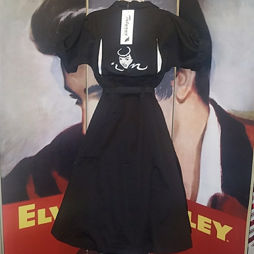 Tatyana Retro 1950's Bettie Page Embroidered Logo Bowling Dress w White Panels - Picture 7 of 8